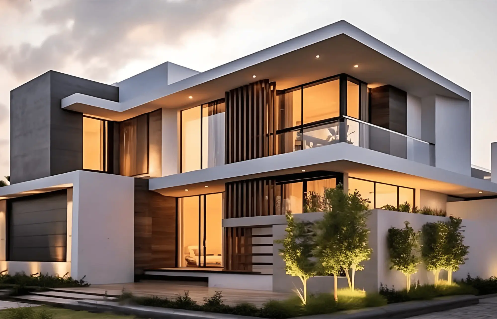 Modern architectural building exterior at dusk